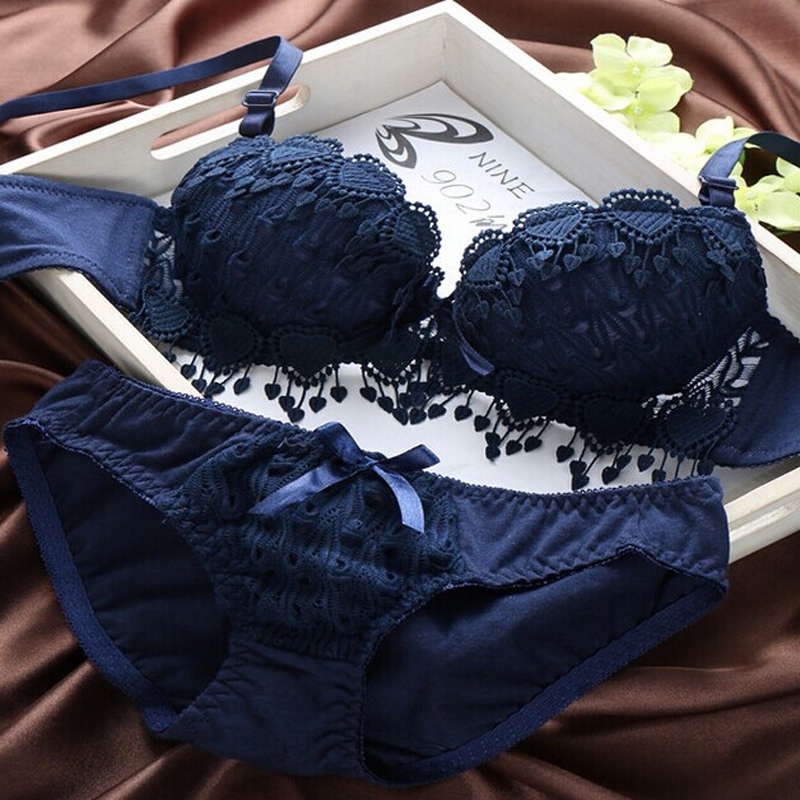 Women Push Up Bra Sets LACE Love Heart Lingerie Bras Panties